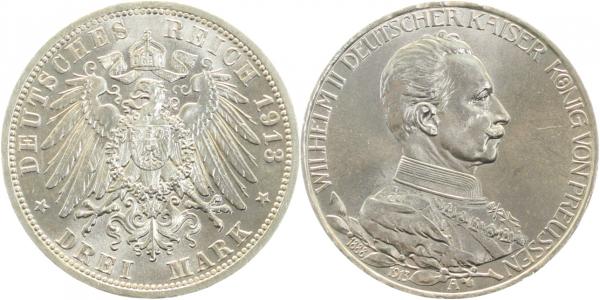 3 Mark Kaiser Uniform Preußen 1913 A J112 Markinimal berieben