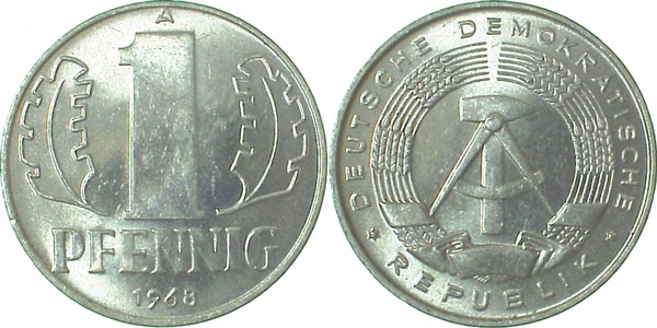 1 Pf. DDR 1968 A bfr/stgl./matt