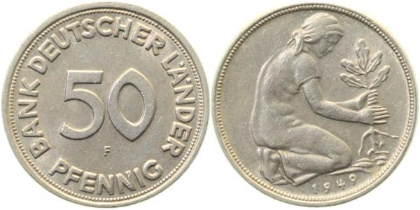 50 Pfennig 1949 F vz/stgl Bank Deutscher Länder