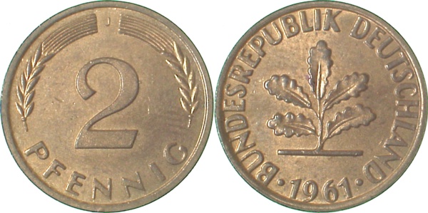 2 Pfennig 1961 J bfr J381 bfr 2 Pfennig