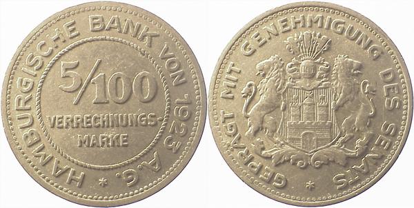 5/100 Hamburg Verrechnungsmarke 1923 JN36 ss/vz Notgeld