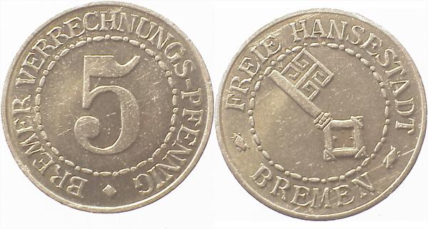 5 Bremer Verrechnungspfennig vz JN 41 Notgeld Bremen