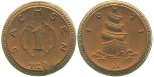 1 Mark Notgeld 1921 Sachsen HANDFORM JN55 prfr.