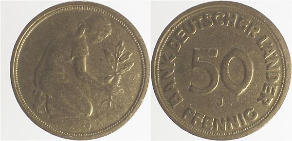 Fehlprägung 50 Pfennig BDL Jahreszahl nur ---9 Mzz J