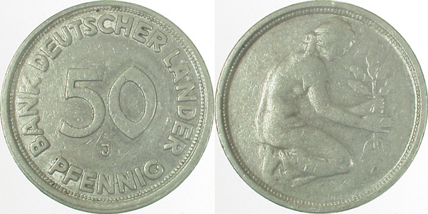 Fehlprägung 50 Pfennig BDL ohne Jahreszahl geprägt Mzz. J